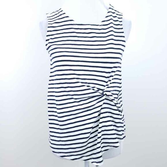 Mello Day Stripe Sleeveless Shirt Tank Black Sz 6 Shirt Ruched Side Casual Work - Picture 1 of 8